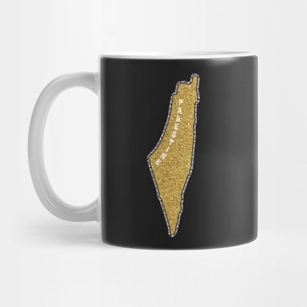 Palestinian Gold Glitter Map Area 27027 KM2 Palestine Will Be Free Solidarity Design -wht by QualiTshirt